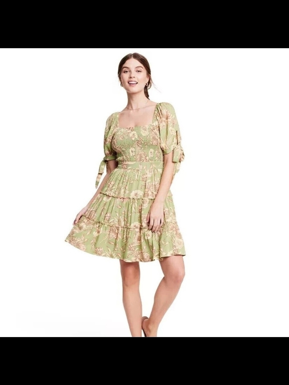 Agua Bendita X Target Green Floral Boho Tiered Mini Dress Size Large
